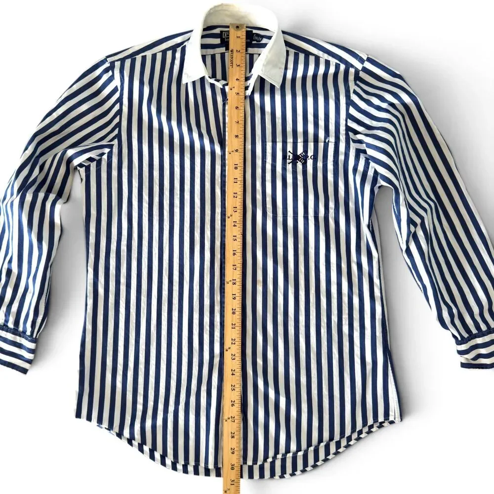 Polo Ralph Lauren Rhodes Custom Fit Nautical Stripe Shirt Men Navy White M 15.5